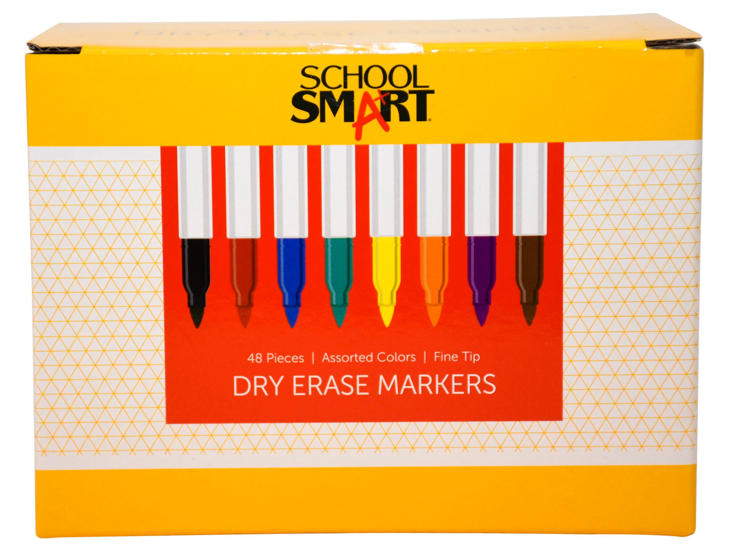 School Smart Dry Erase Pen Style Markers, Fine Tip, Assorted Colors, Pack of 48 1593099